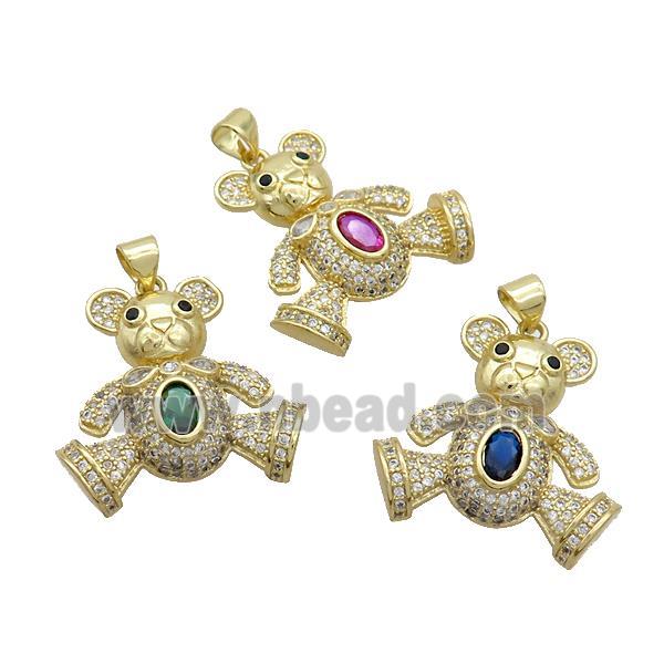 Copper Bear Pendant Pave Zircon Gold Plated Mixed