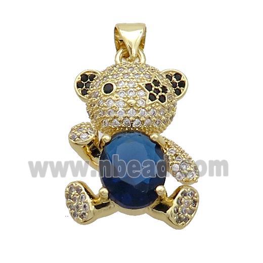 Copper Bear Pendant Pave Zircon Gold Plated