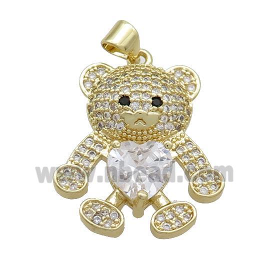 Copper Bear Pendant Pave Zircon Gold Plated