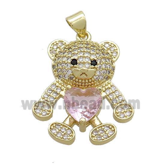 Copper Bear Pendant Pave Zircon Gold Plated