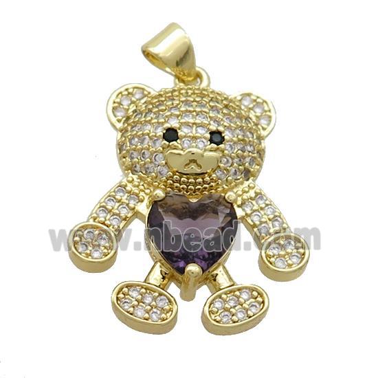 Copper Bear Pendant Pave Zircon Gold Plated