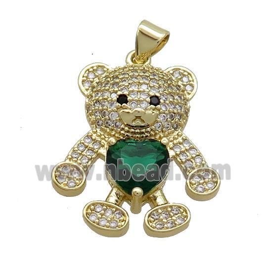 Copper Bear Pendant Pave Zircon Gold Plated