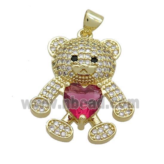 Copper Bear Pendant Pave Zircon Gold Plated