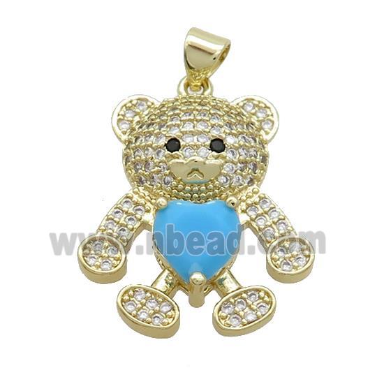 Copper Bear Pendant Pave Zircon Gold Plated