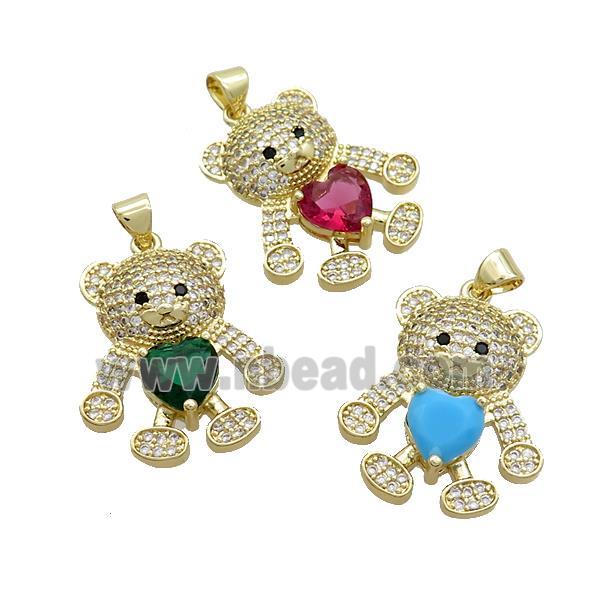 Copper Bear Pendant Pave Zircon Gold Plated Mixed