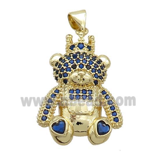 Copper Bear Pendant Pave Blue Zircon Gold Plated