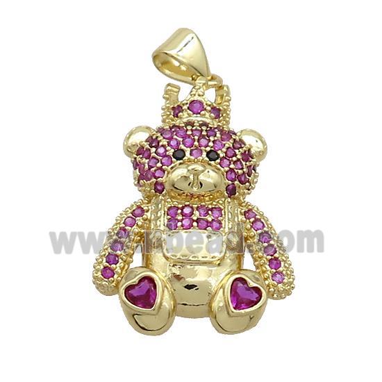 Copper Bear Pendant Pave Fuchsia Zircon Gold Plated