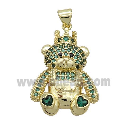 Copper Bear Pendant Pave Green Zircon Gold Plated