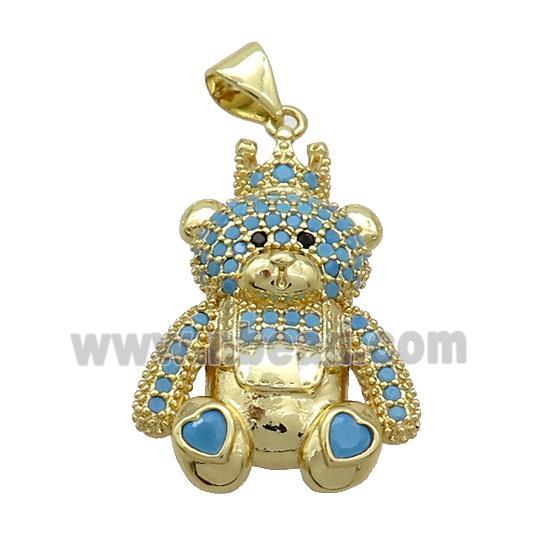 Copper Bear Pendant Pave Turqblue Zircon Gold Plated