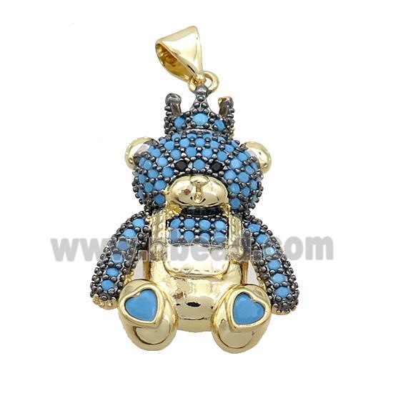 Copper Bear Pendant Pave Turqblue Zircon Gold Plated