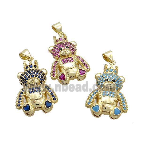 Copper Bear Pendant Pave Zircon Gold Plated Mixed