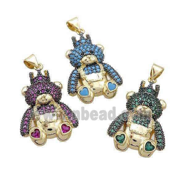 Copper Bear Pendant Pave Zircon Gold Plated Mixed