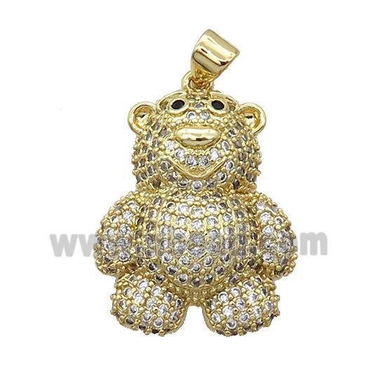 Copper Bear Pendant Pave Zircon Gold Plated