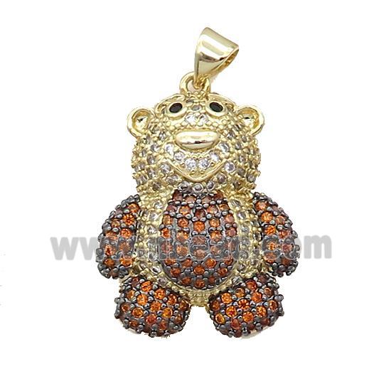 Copper Bear Pendant Pave Orange Zircon Gold Plated