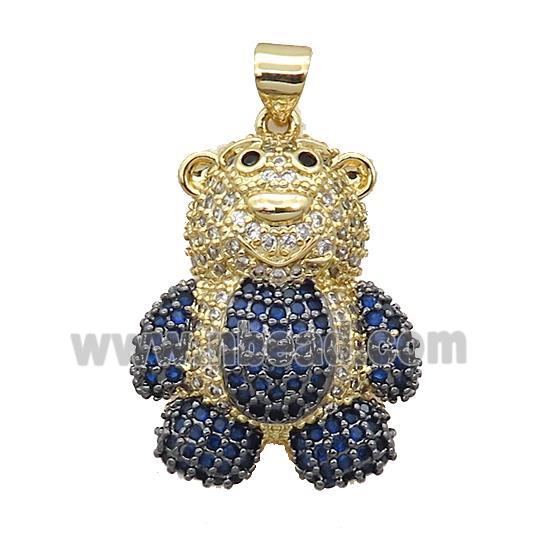 Copper Bear Pendant Pave Blue Zircon Gold Plated