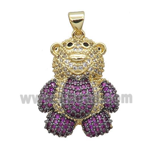 Copper Bear Pendant Pave Fuchsia Zircon Gold Plated