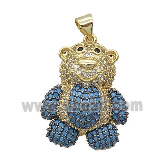 Copper Bear Pendant Pave Turqblue Zircon Gold Plated