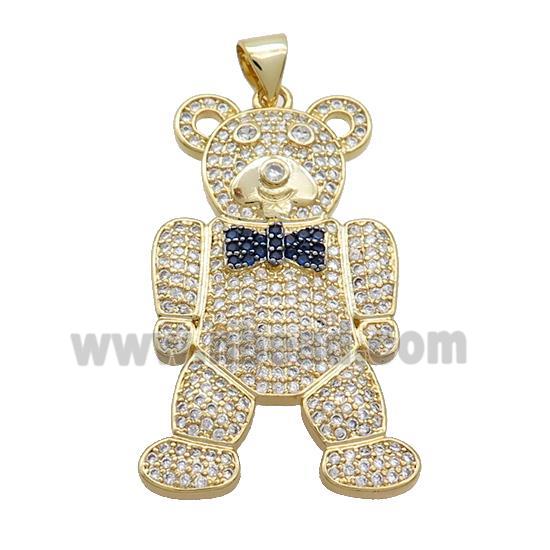 Copper Bear Pendant Pave Zircon Gold Plated