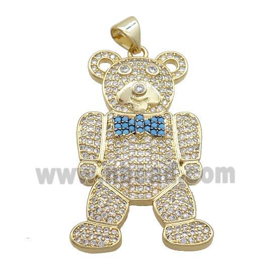 Copper Bear Pendant Pave Zircon Gold Plated