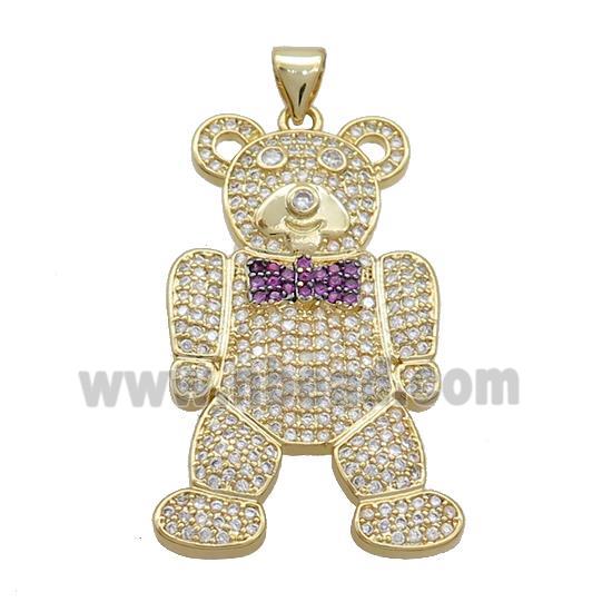 Copper Bear Pendant Pave Zircon Gold Plated