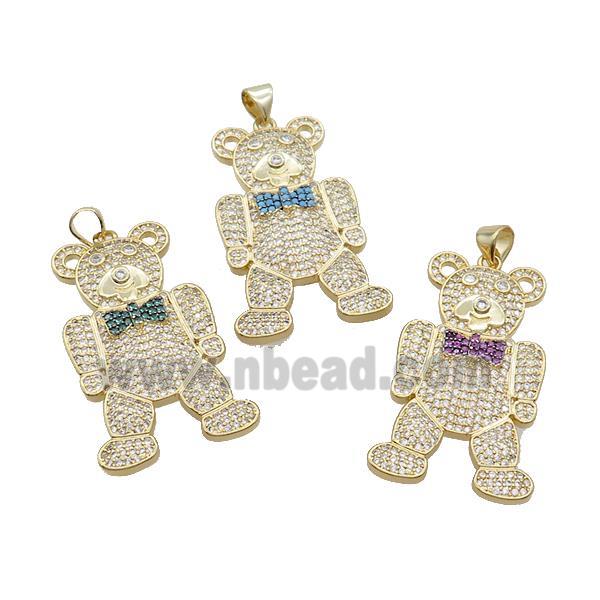 Copper Bear Pendant Pave Zircon Gold Plated Mixed