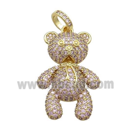 Copper Bear Pendant Pave Pink Zircon Gold Plated