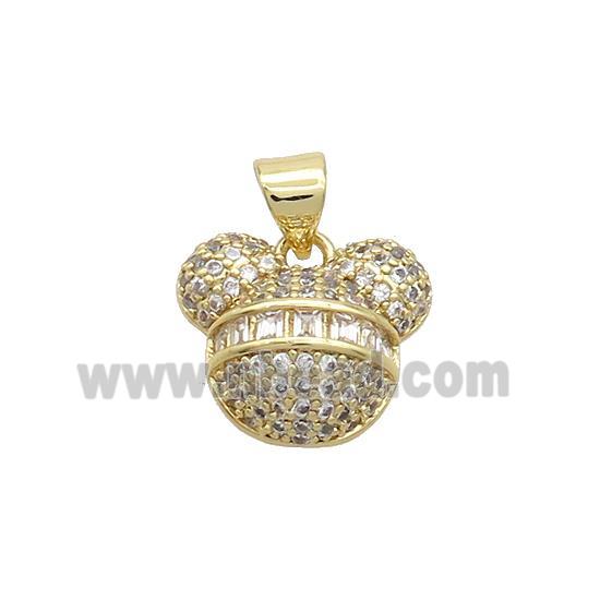 Copper BearHead Pendant Pave Zircon Gold Plated