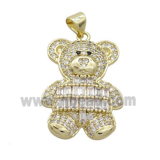 Copper Bear Pendant Pave Zircon Gold Plated