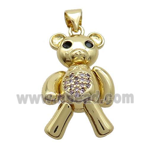 Copper Bear Pendant Pave Pink Zircon Gold Plated