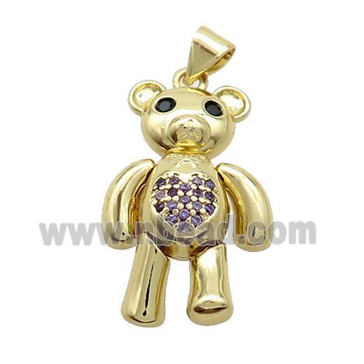 Copper Bear Pendant Pave Zircon Gold Plated