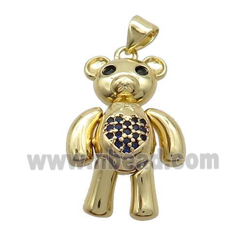 Copper Bear Pendant Pave Black Zircon Gold Plated