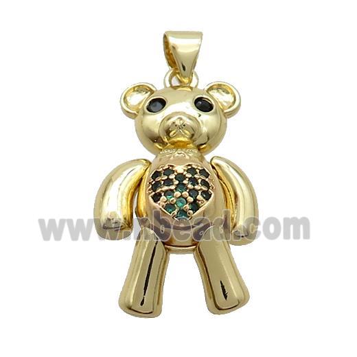 Copper Bear Pendant Pave Green Zircon Gold Plated