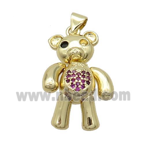 Copper Bear Pendant Pave Fuchsia Zircon Gold Plated