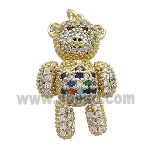 Copper Bear Pendant Pave Zircon Multicolor Gold Plated