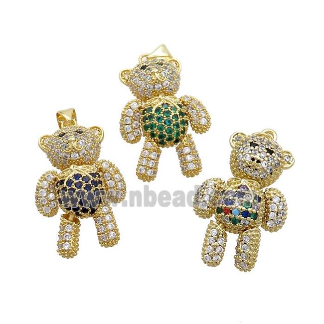 Copper Bear Pendant Pave Zircon Gold Plated Mixed