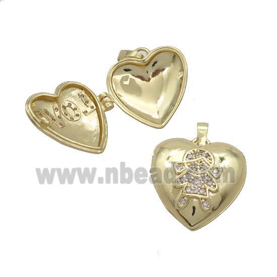 Copper Locket Pendant Pave Zircon Heart Girls Gold Plated