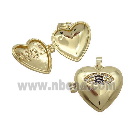 Copper Locket Pendant Pave Zircon Heart Eye Gold Plated