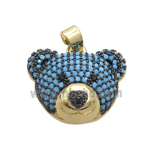 Copper Bear Pendant Pave Turqblue Zircon Gold Plated