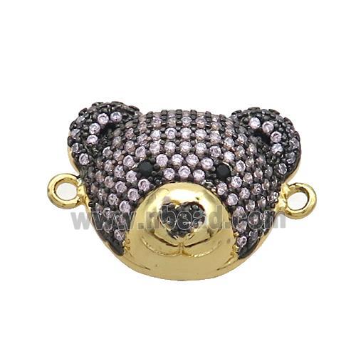 Copper Bear Connector Pave Zircon Gold Plated