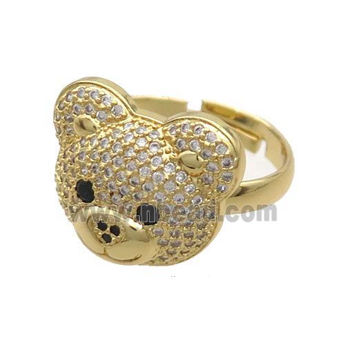 Copper Bear Rings Pave Zircon Adjustable Gold Plated