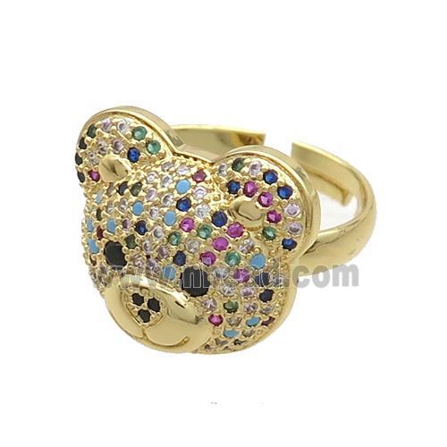 Copper Bear Rings Pave Zircon Adjustable Gold Plated