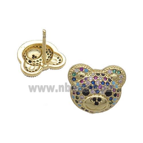 Copper Bear Stud Earrings Pave Zircon Gold Plated