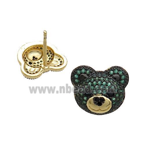 Copper Bear Stud Earrings Pave Green Zircon Gold Plated