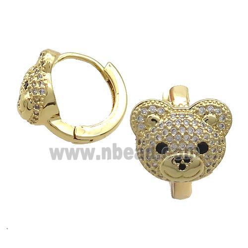 Copper Hoop Earrings Pave Zircon Bear Gold Plated