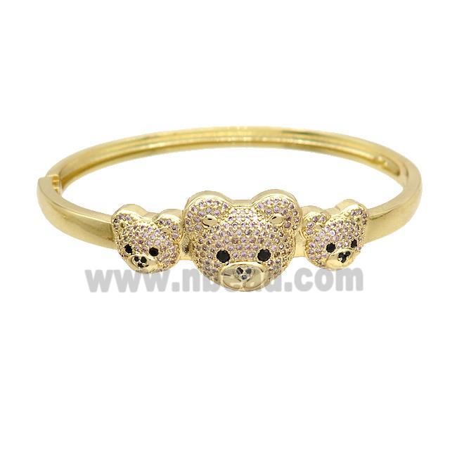 Copper Bear Bangle Pave Pink Zircon Gold Plated