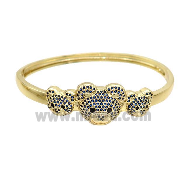 Copper Bear Bangle Pave Blue Zircon Gold Plated