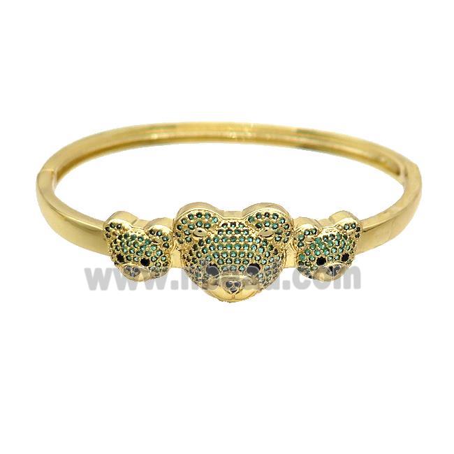 Copper Bear Bangle Pave Green Zircon Gold Plated