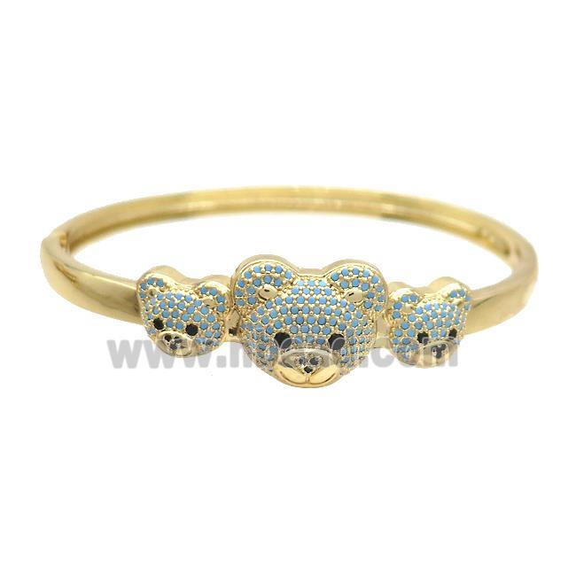 Copper Bear Bangle Pave Turqblue Zircon Gold Plated