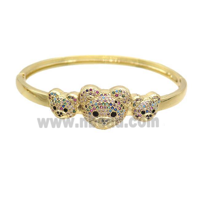 Copper Bear Bangle Pave Zircon Multicolor Gold Plated