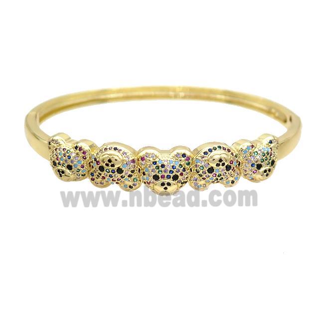 Copper Bear Bangle Pave Multicolor Zircon Gold Plated